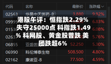 港股午评：恒指跌2.29%失守25000点 科指跌1.49% 科网股、黄金股普跌 美团跌超6%-第2张图片