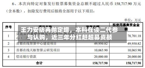 王力安防再抛定增，本科在读二代参与认购，近三年分红赶超募资额